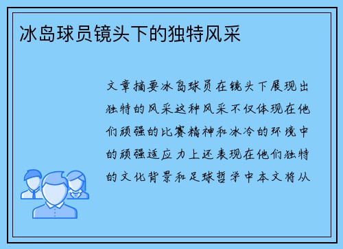 冰岛球员镜头下的独特风采